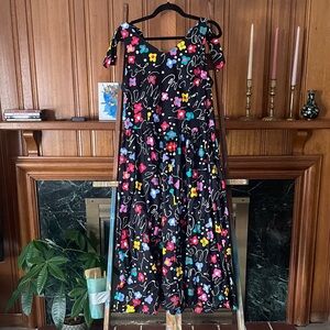 Vintage Colorful Floral Black Dress